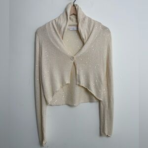$2.2k Brunello Cucinelli Cream silk Sequin knit cardigan Italy lightweight shawl
